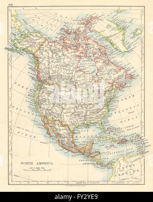 NORTH AMERICA POLITICAL. Greenland 'Danish America' USA Canada Mexico, 1899 map Stock Photo