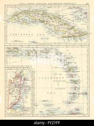 CARIBBEAN ISLANDS.Cuba British Honduras Caribbee/Windward. JOHNSTON, 1899 map Stock Photo