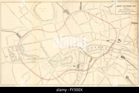 Proposed GREAT VICTORIAN WAY. SIR JOSEPH PAXTON MP, 1855 antique map Stock Photo