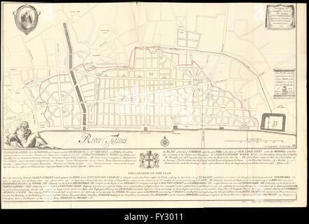 Sir Christopher Wren's Plan to rebuild the City of London. 1855 copy, 1855 map Stock Photo