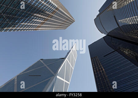 ICBC skyscraper and Bank of China Tower, architect I. M. Pei, District Central, Hong Kong Island, Hong Kong, China Stock Photo