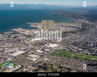 Aerial view, San Francisco International Airport, Bay Area, San Francisco, California, USA Stock Photo