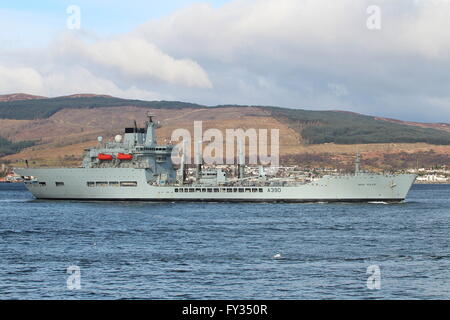 RFA Wave Ruler (A390), a Wave-class fast fleet tanker of the Royal Fleet Auxiliary, arriving for Exercise Joint Warrior 16-1. Stock Photo