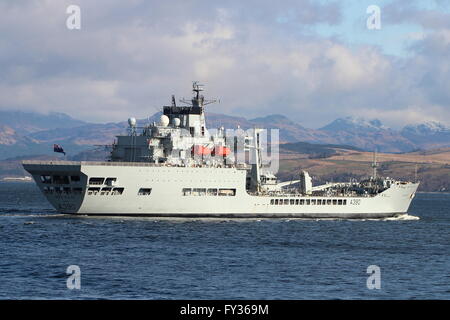 RFA Wave Ruler (A390), a Wave-class fast fleet tanker of the Royal Fleet Auxiliary, arriving for Exercise Joint Warrior 16-1. Stock Photo