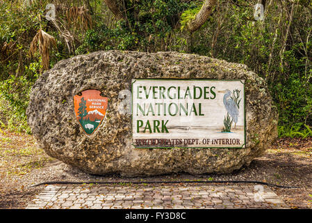 Entrance Sign in the Everglades National Park, Florida Stock Photo