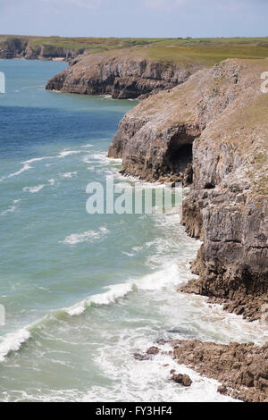 Cliff top view of the coastline at Stackpole Pembrokeshire Wales Stock Photo