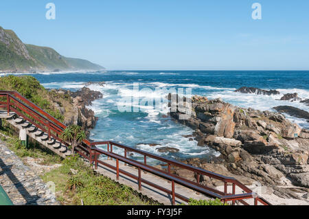 STORMS RIVER MOUTH, SOUTH AFRICA - FEBRUARY 28, 2016:  A Staircase in front of the restaurant at Storms River Mouth Stock Photo