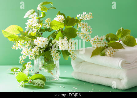spa aromatherapy with bird cherry blossom essential oil brush