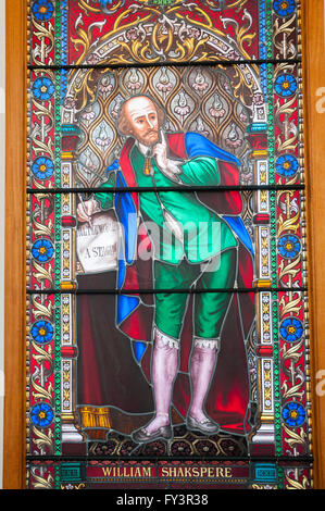 Shakespeare immortalised in a 19th-century stained glass window held by the State Library of Victoria, Melbourne, Australia Stock Photo