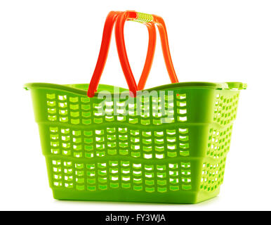 Empty plastic shopping basket isolated on white background Stock Photo