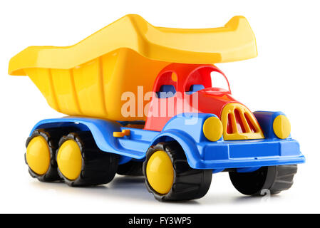 Colorful plastic truck toy isolated on white Stock Photo