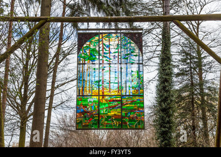 Suspended stained glass panel, Forest of Dean Stock Photo