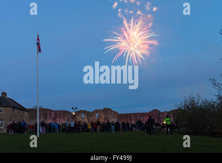 Barnard Castle, Teesdale, County Durham UK. Thursday 21st April 2016. Crowds enjoying a firework display to celebrate the Queens 90th birthday in the small market town of Barnard Castle in the North East of England. Credit:  David Forster/Alamy Live News Stock Photo