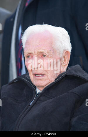 Belfast,UK,Europe. 21st April 2016.   Austin Henderson who shares his Birthday with the Queen at the Celebration of Her Majesty the Queen's 90th birthday a beacon was lit in the grounds of Belfast City hall Credit:  Bonzo/Alamy Live News Stock Photo