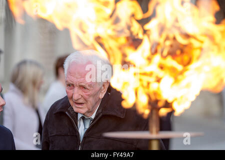 Belfast,UK,Europe. 21st April 2016.   Austin Henderson who shares his Birthday with the Queen at the Celebration of Her Majesty the Queen's 90th birthday a beacon was lit in the grounds of Belfast City hall Credit:  Bonzo/Alamy Live News Stock Photo