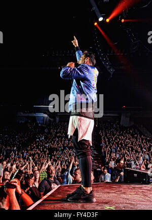 Hamilton, ON, Canada. 16th Apr, 2016. 16 April 2016 - Hamilton, Ontario, Canada. Jacob Hoggard of Hedley performs on stage during the band's Wild Live Concert Tour held at the FirstOntario Centre. Photo Credit: Brent Perniac/AdMedia © Brent Perniac/AdMedia/ZUMA Wire/Alamy Live News Stock Photo