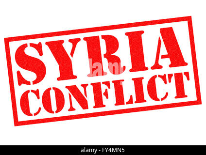 SYRIA CONFLICT red Rubber Stamp over a white background. Stock Photo