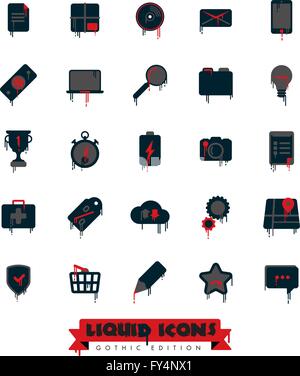 Set of liquid, blood dripping, melting web and business icons Stock Vector