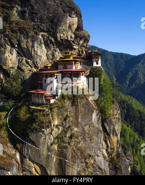 Tiger's Nest (Taktshang) Monastery, perched on cliff near Paro, Bhutan Stock Photo