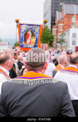 Orangemen gather in Belfast to begin the annual 12th July Orange Order celebrations Stock Photo