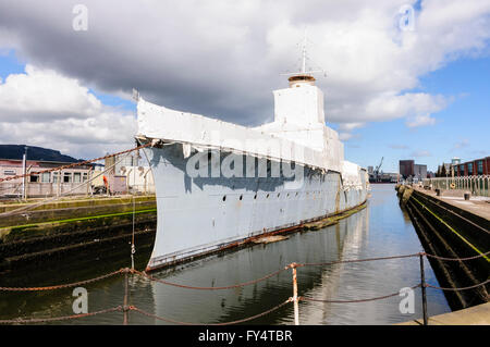 HMS Caroline, a WWI frigate, and last survivor of the Battle of Jutland, undergoes multi-million pound restoration. Stock Photo