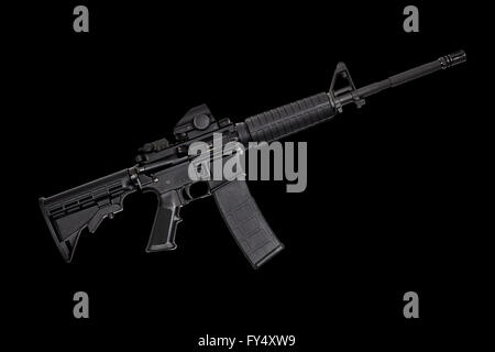 AR15 M4A1 Style Weapon USA Combat Automatic Rifle isolated on black photograph concept defense freedom Stock Photo