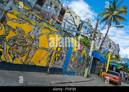 Horizontal view of the art installations inside Hamel's Alley in Havana, Cuba. Stock Photo