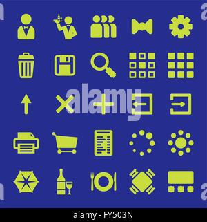 Restaurant mobile app vector icon design set. Collection of symbols related with software apps and restaurant, waiters and food Stock Vector