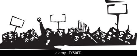 Woodcut style image of a riot or protest Stock Vector