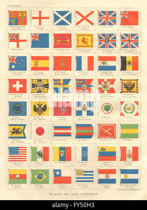 NATIONAL FLAGS. Ensigns, Royal & Imperial Standards. JOHNSTON, 1906 old map Stock Photo