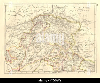 BRITISH INDIA NORTH. Jammu Kashmir Punjab Himalayas. JOHNSTON, 1906 old map Stock Photo