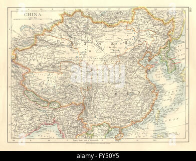 CHINESE EMPIRE. China East Asia Tibet Mongolia East Turkestan Korea, 1906 map Stock Photo