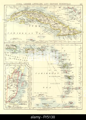 CARIBBEAN ISLANDS.Cuba British Honduras Windward/Leeward. JOHNSTON, 1906 map Stock Photo
