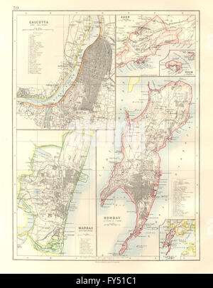 BRITISH INDIAN CITIES. Calcutta Kolkata Madras Chennai Bombay Mumbai, 1920 map Stock Photo