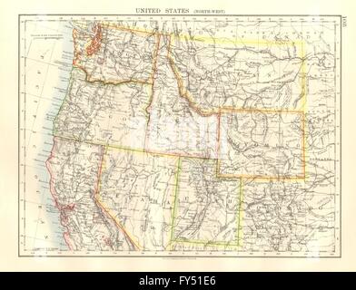 USA NORTH WEST. Washington Oregon ID MT WY Utah Nevada CA. JOHNSTON, 1920 map Stock Photo