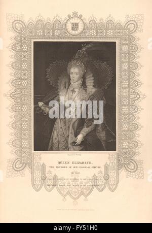 BRITISH HISTORY. Queen Elizabeth I. The Virgin Queen. TALLIS, old print 1849 Stock Photo