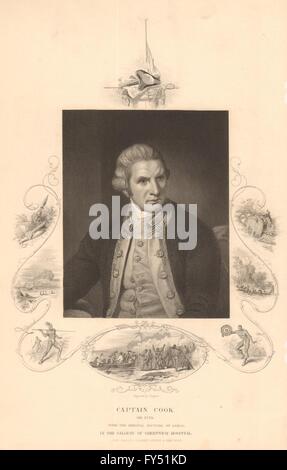 BRITISH HISTORY. Captain James Cook. Explorer. TALLIS, antique print 1849 Stock Photo