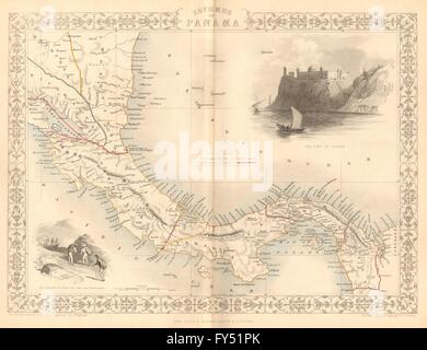PANAMA ISTHMUS. 5 proposed canal/Rail routes. Nicaragua.TALLIS/RAPKIN, 1849 map Stock Photo
