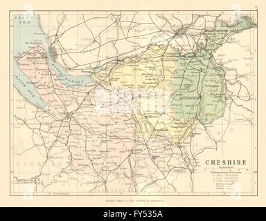 CHESHIRE: Antique county map. Railways roads canals. Constituencies. PHILIP 1884 Stock Photo