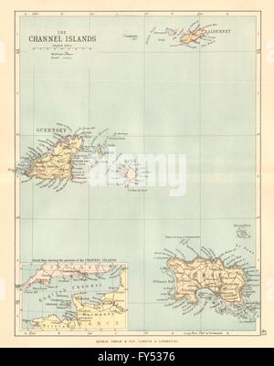 CHANNEL ISLANDS: Antique map. Jersey Guernsey Sark Alderney. PHILIP, 1884 Stock Photo