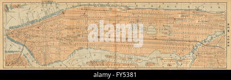 MANHATTAN antique town city plan panorama. New York City. BAEDEKER, 1904 map Stock Photo