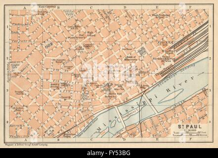 ST. PAUL antique town city plan. Minnesota. BAEDEKER, 1904 antique map Stock Photo