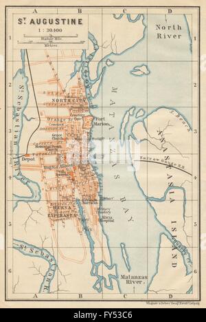 ST AUGUSTINE antique town city plan. Florida. BAEDEKER, 1904 antique map Stock Photo