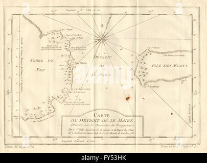 'Detroit de Le Maire' Strait, Tierra del Fuega, Argentina. BELLIN, 1758 map Stock Photo