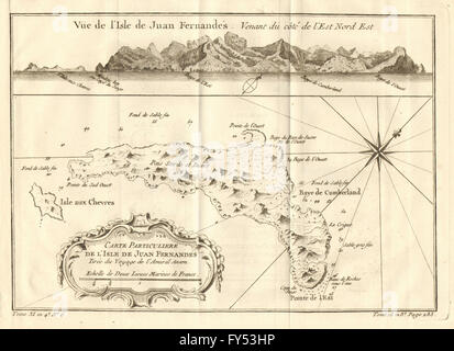 'Isle de Juan Fernandés'. Robinson Crusoe Island Juan Fernandez. BELLIN 1758 map Stock Photo