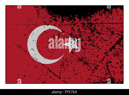 A grunged Turkey flag isolated on a white background Stock Photo