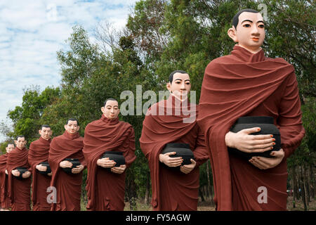 Row of statues of the 500 Arahant followers of Buddha at Win Sein Taw Ya, Mudon near Mawlamyine, Mon State, Myanmar Stock Photo