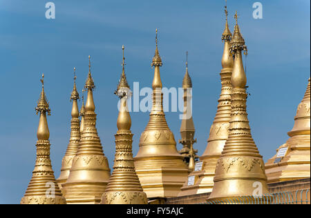 Golden Stupas, Shwemawdaw Pagoda, also Golden God Temple in Bago, Myanmar, Burma
