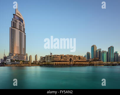 Dubai The Address Hotel and Souq Al Bahar in a clear Daylight Stock Photo