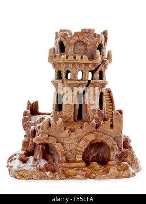 Bronze figure of a medieval ruined keep isolated on white with clipping path Stock Photo